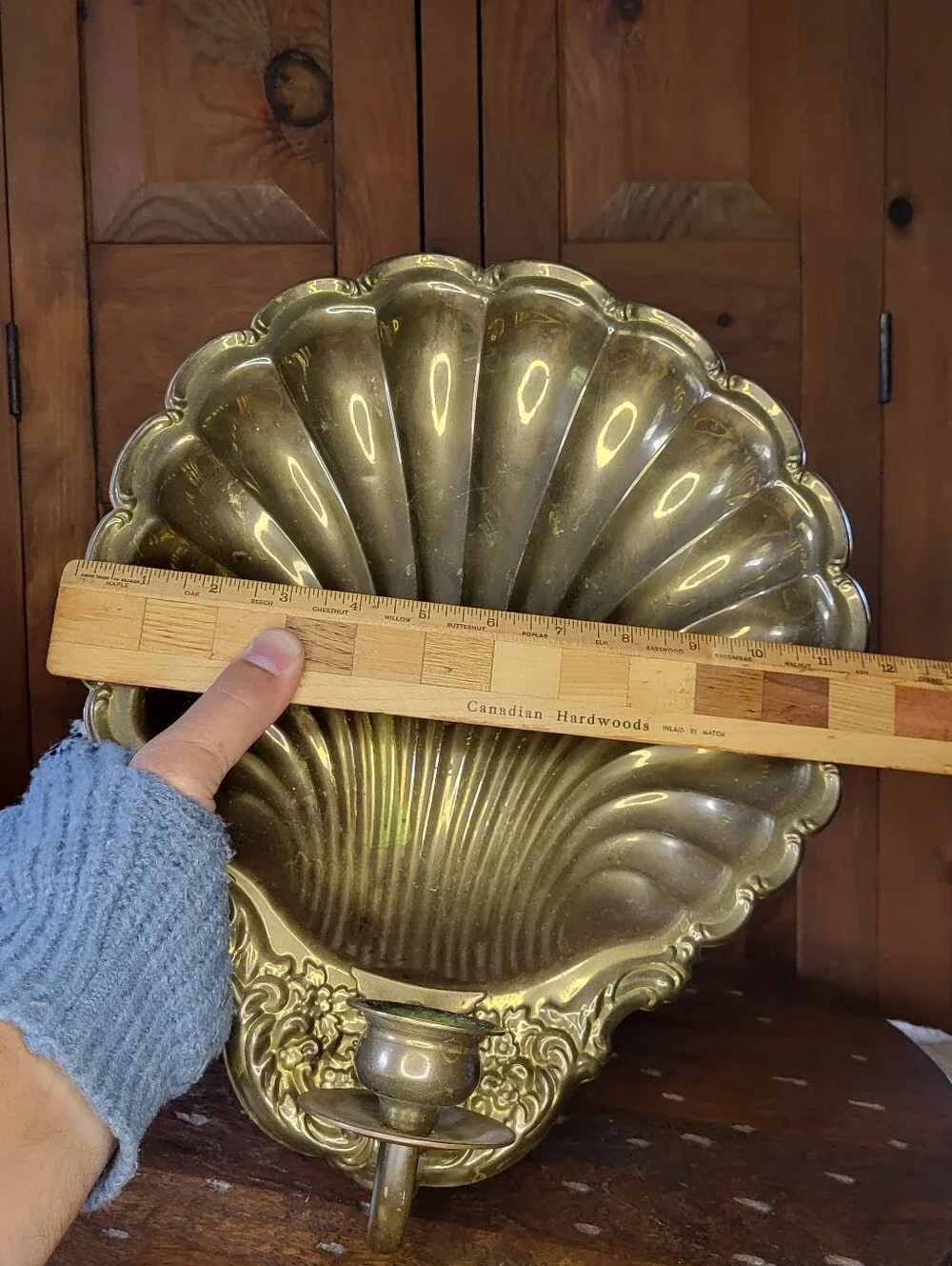 Brass Shell Wall Sconce with Candle Holder
